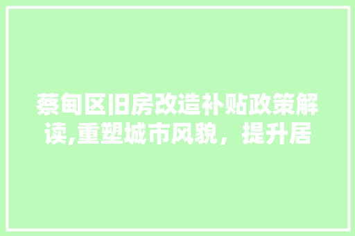 蔡甸区旧房改造补贴政策解读,重塑城市风貌，提升居民生活品质