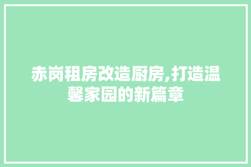 赤岗租房改造厨房,打造温馨家园的新篇章