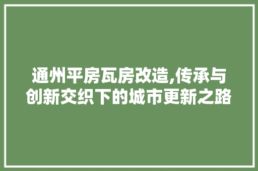 通州平房瓦房改造,传承与创新交织下的城市更新之路