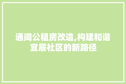 通间公租房改造,构建和谐宜居社区的新路径