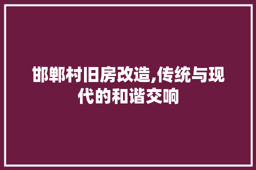 邯郸村旧房改造,传统与现代的和谐交响