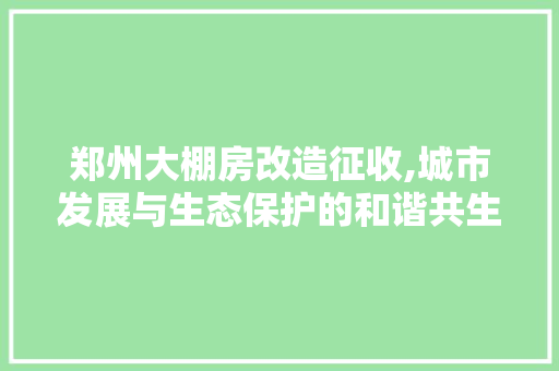 郑州大棚房改造征收,城市发展与生态保护的和谐共生