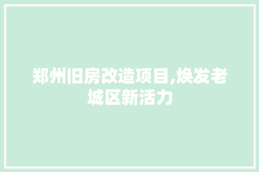 郑州旧房改造项目,焕发老城区新活力