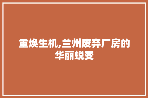 重焕生机,兰州废弃厂房的华丽蜕变