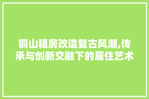 铜山租房改造复古风潮,传承与创新交融下的居住艺术