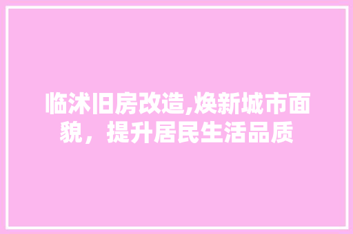 临沭旧房改造,焕新城市面貌，提升居民生活品质