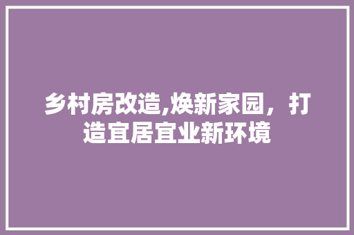 乡村房改造,焕新家园，打造宜居宜业新环境