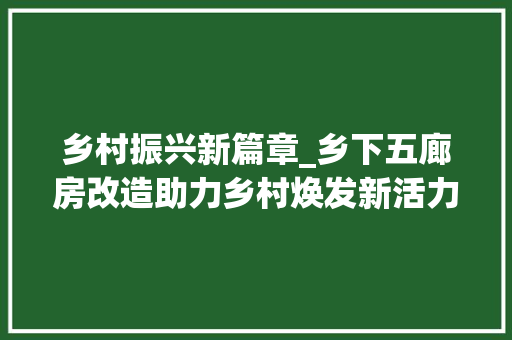 乡村振兴新篇章_乡下五廊房改造助力乡村焕发新活力