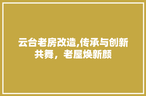 云台老房改造,传承与创新共舞，老屋焕新颜