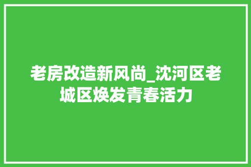 老房改造新风尚_沈河区老城区焕发青春活力