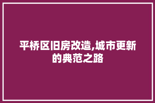 平桥区旧房改造,城市更新的典范之路