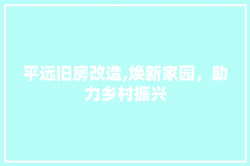 平远旧房改造,焕新家园，助力乡村振兴