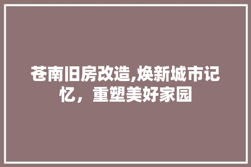 苍南旧房改造,焕新城市记忆，重塑美好家园
