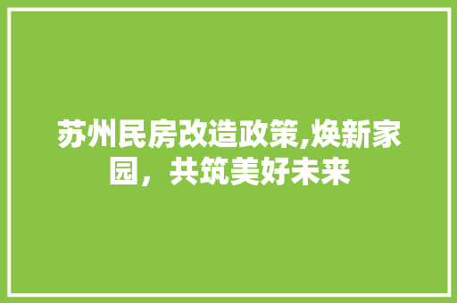 苏州民房改造政策,焕新家园，共筑美好未来