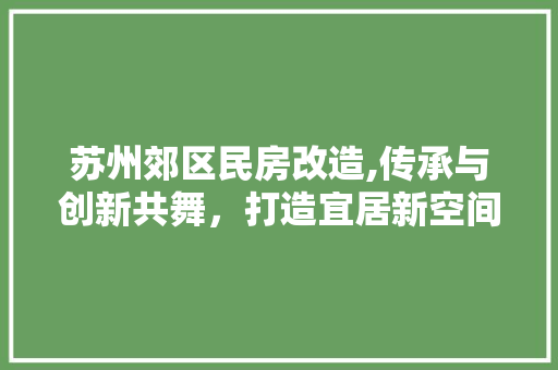 苏州郊区民房改造,传承与创新共舞，打造宜居新空间