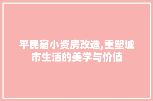 平民窟小资房改造,重塑城市生活的美学与价值