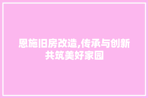 恩施旧房改造,传承与创新共筑美好家园