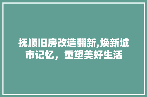 抚顺旧房改造翻新,焕新城市记忆，重塑美好生活