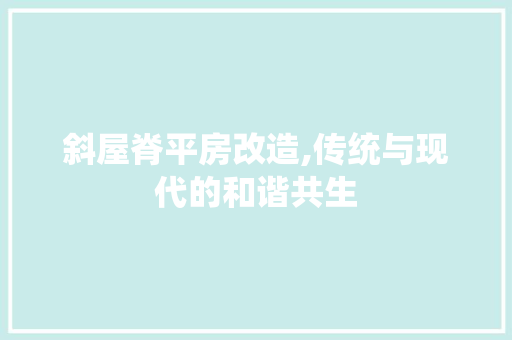斜屋脊平房改造,传统与现代的和谐共生