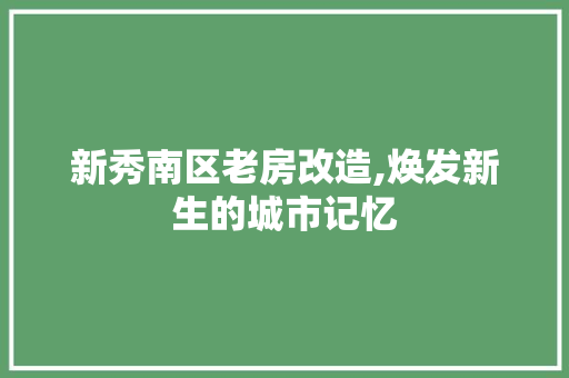 新秀南区老房改造,焕发新生的城市记忆