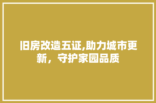 旧房改造五证,助力城市更新，守护家园品质