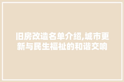 旧房改造名单介绍,城市更新与民生福祉的和谐交响