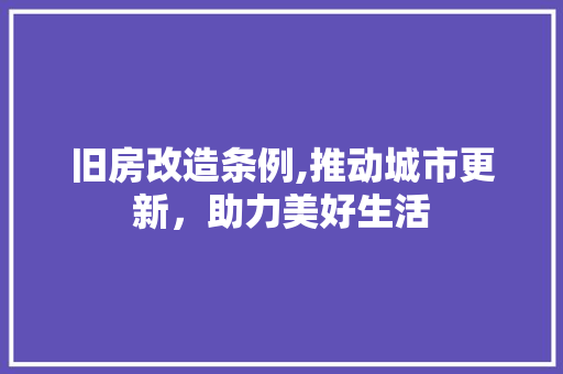 旧房改造条例,推动城市更新，助力美好生活