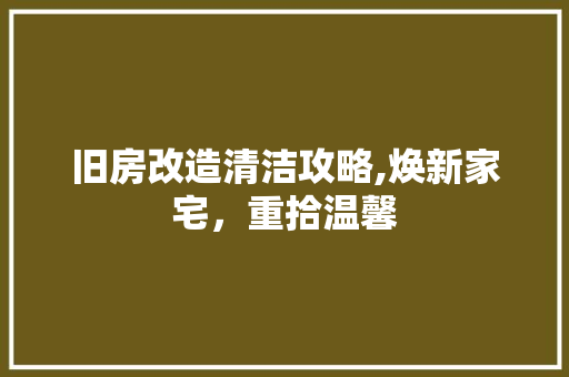 旧房改造清洁攻略,焕新家宅，重拾温馨