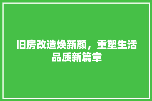 旧房改造焕新颜，重塑生活品质新篇章