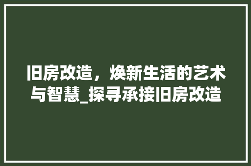 旧房改造，焕新生活的艺术与智慧_探寻承接旧房改造公司的卓越之路