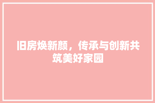 旧房焕新颜，传承与创新共筑美好家园