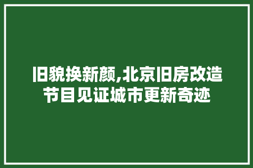 旧貌换新颜,北京旧房改造节目见证城市更新奇迹