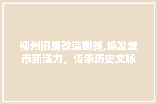 柳州旧房改造翻新,焕发城市新活力，传承历史文脉