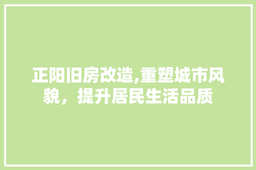 正阳旧房改造,重塑城市风貌，提升居民生活品质