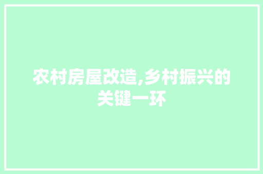 农村房屋改造,乡村振兴的关键一环