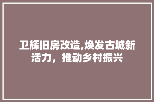 卫辉旧房改造,焕发古城新活力，推动乡村振兴