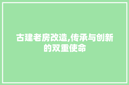 古建老房改造,传承与创新的双重使命