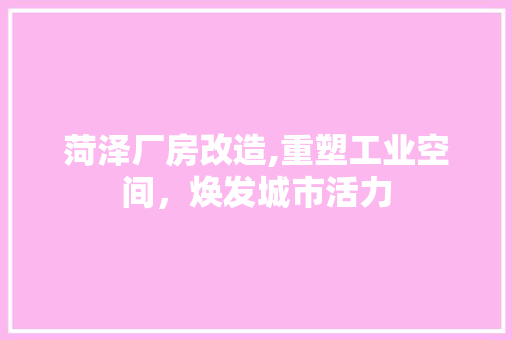 菏泽厂房改造,重塑工业空间，焕发城市活力