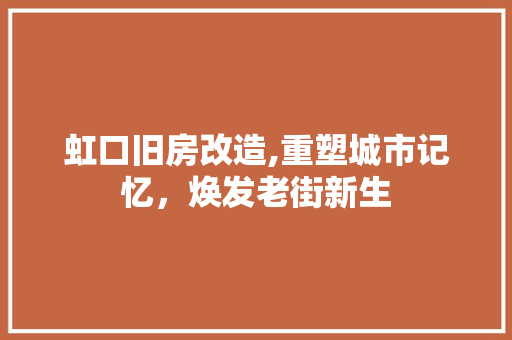 虹口旧房改造,重塑城市记忆，焕发老街新生