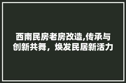 西南民房老房改造,传承与创新共舞，焕发民居新活力
