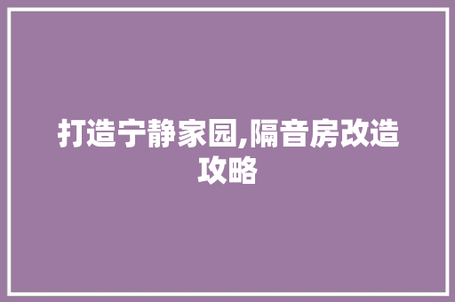 打造宁静家园,隔音房改造攻略