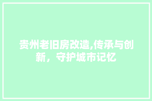 贵州老旧房改造,传承与创新，守护城市记忆