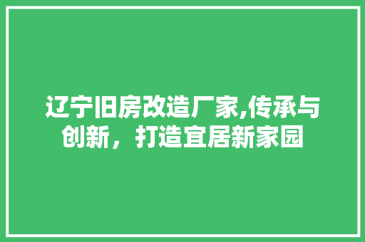 辽宁旧房改造厂家,传承与创新，打造宜居新家园