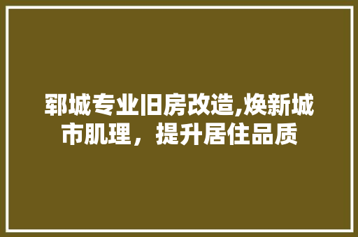 郓城专业旧房改造,焕新城市肌理，提升居住品质