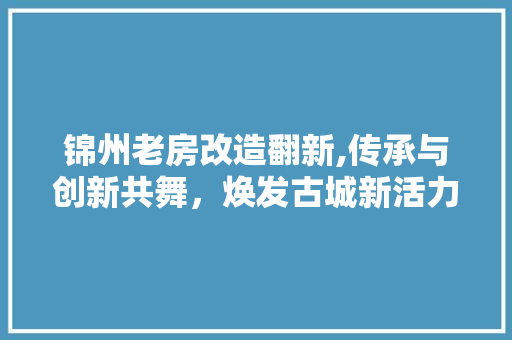 锦州老房改造翻新,传承与创新共舞，焕发古城新活力
