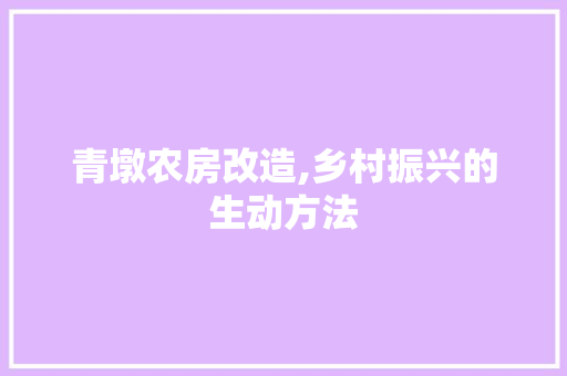 青墩农房改造,乡村振兴的生动方法