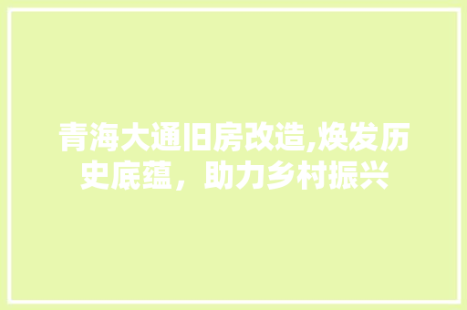 青海大通旧房改造,焕发历史底蕴，助力乡村振兴