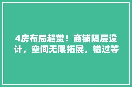 4房布局超赞！商铺隔层设计，空间无限拓展，错过等一年！