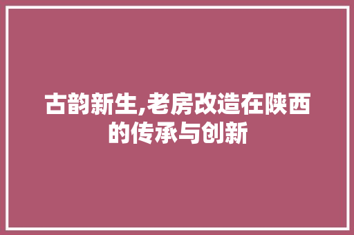 古韵新生,老房改造在陕西的传承与创新