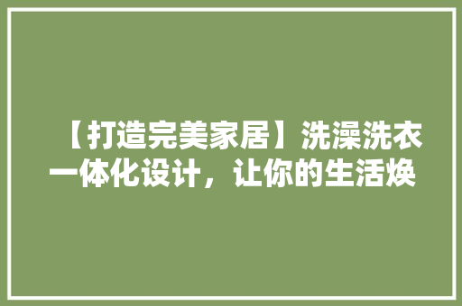 【打造完美家居】洗澡洗衣一体化设计，让你的生活焕然一新！